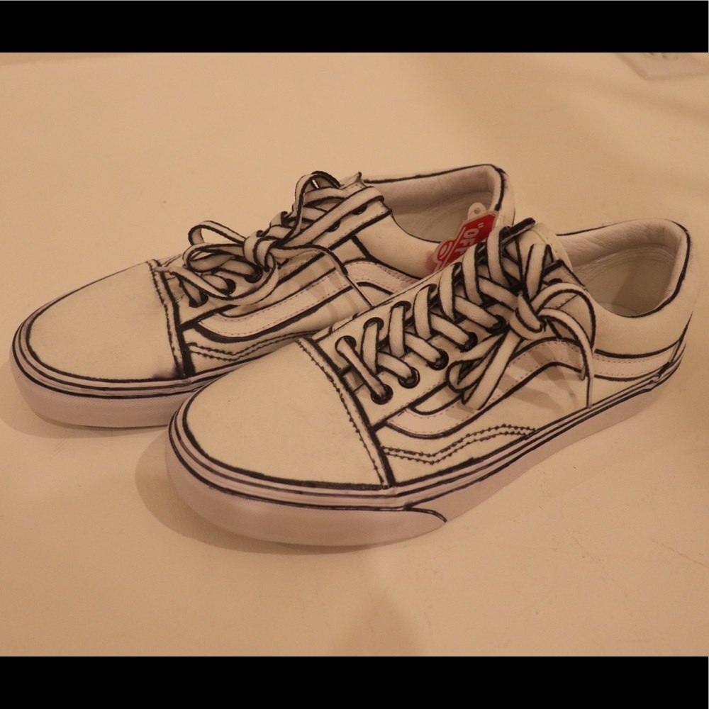 Cartooned All white Vans Shoe